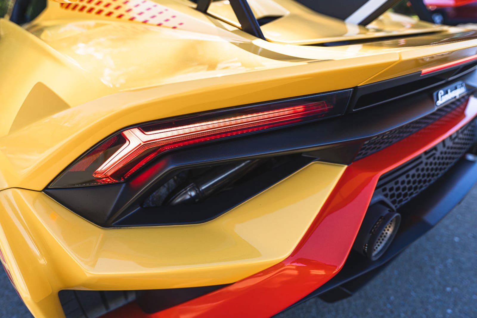 Tail light detail on the driver's side of a 2023 Lamborghini Huracan STO